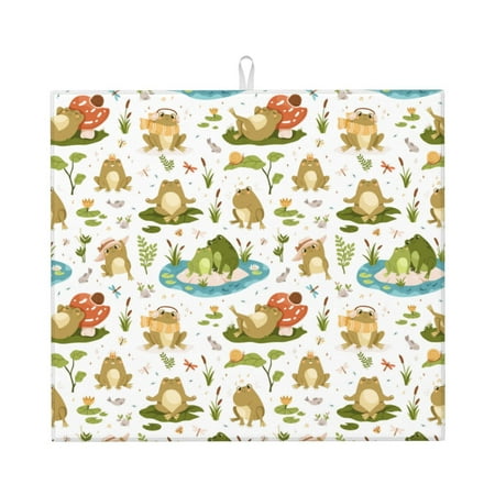 

Vsdgher Cute Frog Print Dish Drying Mat Kitchen Counter Mat Dish Drying Pad for Dishes Utensils Pots and Pans 16 x 18