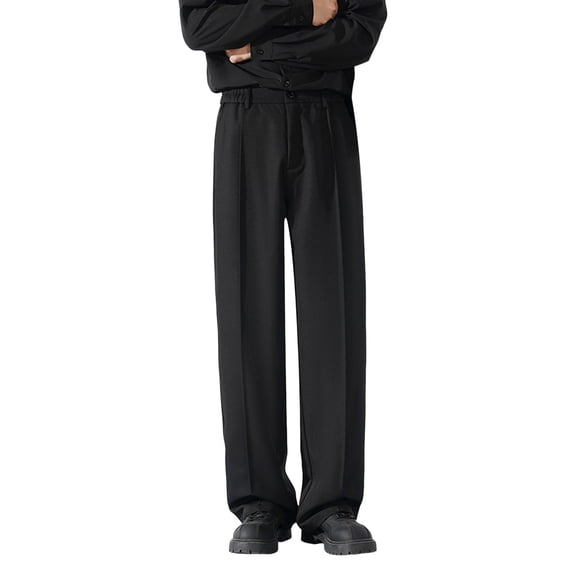 JAJAHO Mens Suit Pants Straight Leg Relaxed Fit Elastic Waistband Dress Pants Solid Color Business Casual Wear Soft Trousers