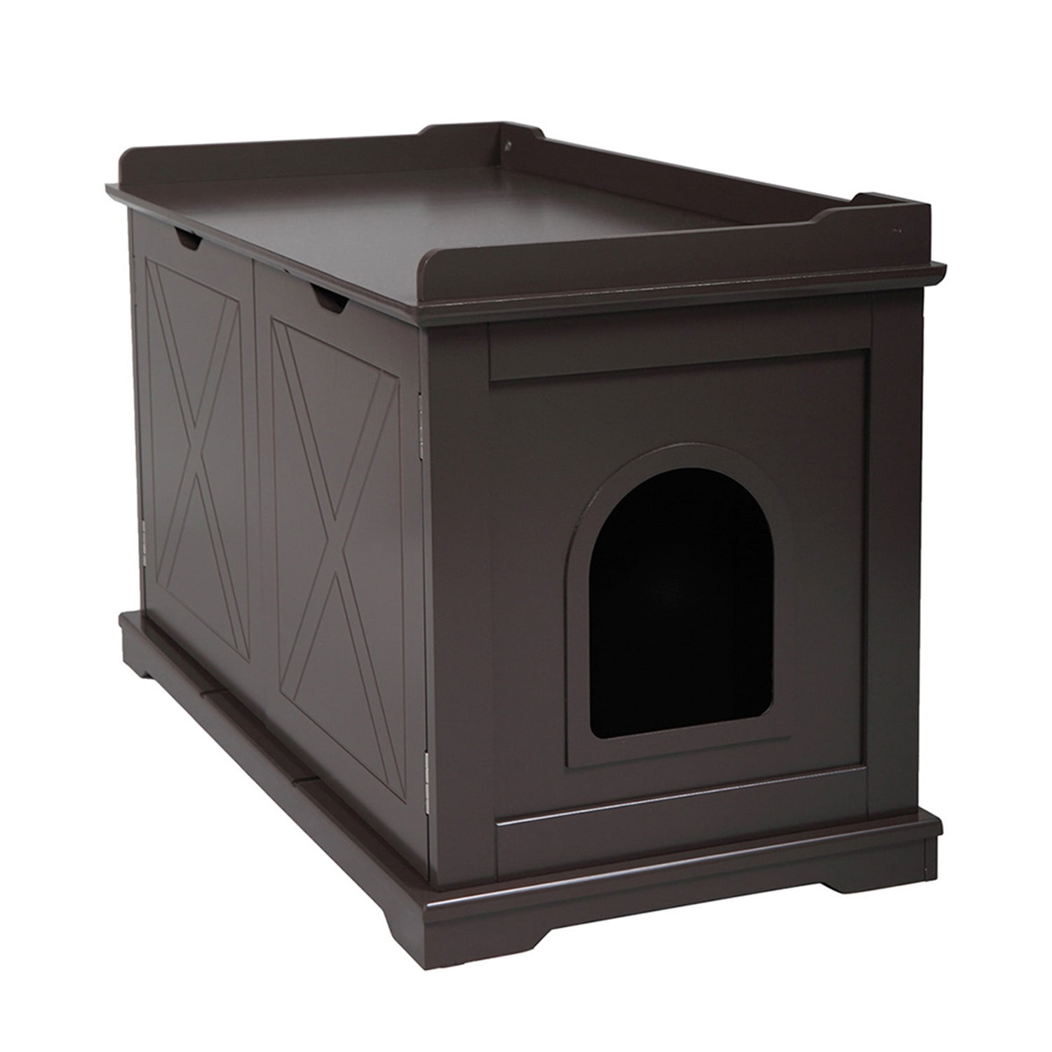 Pefilos 37" Enclosed Litter Box Enclosure Hidden Cat Washroom Bench,Cat House Cover, Brown