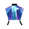 thumbnail image 4 of TiaoBug Kids Girls Shiny Metallic Zip Up Jacket Hip Hop Dance Performance Sparkly Cropped Tank Top Blue 16, 4 of 7