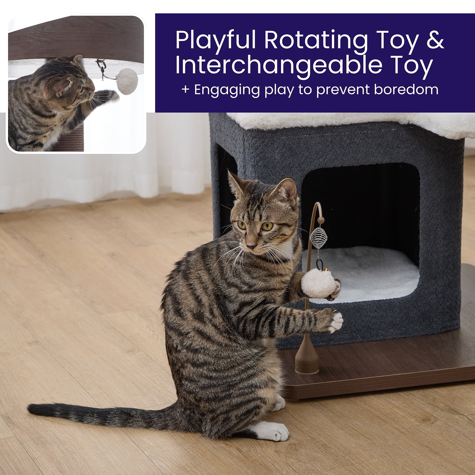 Catry® Trinity 5-Level Cat Tree with Washable Beds, Recycled Paper Scratchers, Toys, Massager & Laminated Wood, Gray