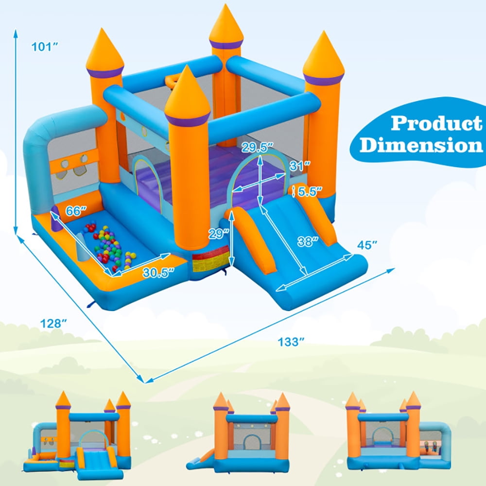 Aimee Lii 5-in-1 Inflatable Bounce Castle with Ocean Balls and 735W Blower, Playhouse for Kids Outdoor