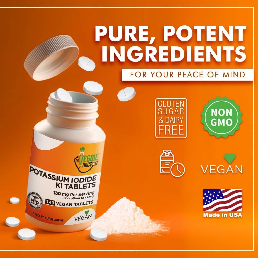 The Veggie Doctor Potassium Iodide 130mg – 140 Vegan Tablets – Iodine Supplement for Adults and Kids – USA-Made, Non-GMO, Gluten-Free