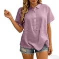 thumbnail image 4 of SSZMDLB Women Plus Size Button Down Shirt Short Sleeve Collared Tunic Tops Casual Loose Fit Tee Blouses for Summer Party Work Vacation Outfits, Purple 3XL, 4 of 8