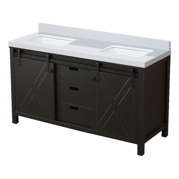 Lexora Home Marsyas 60" Quartz Top Double Vanity with Sinks in Brown