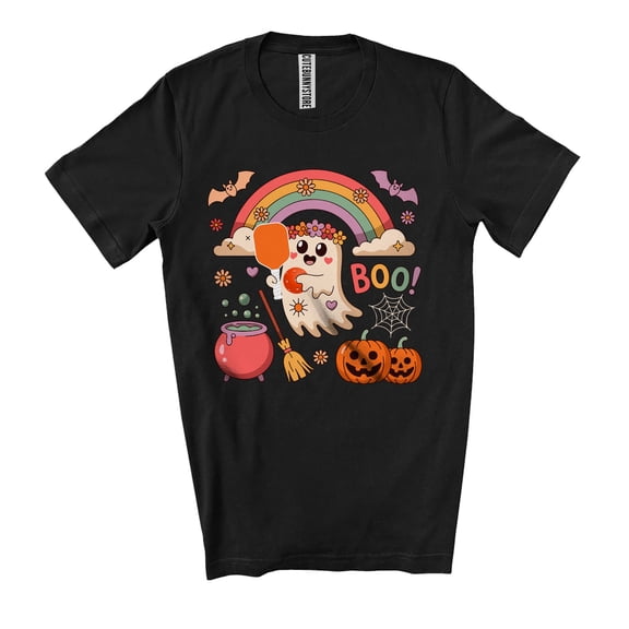 Boo; Adorable Halloween Costume Boo Ghost Playing Pickleballs Player; Rainbow Sport Team Unisex T-Shirt
