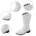 thumbnail image 5 of Rokment Womens Wide Calf Cowboy Boots Fashion Embroidered Leather Pointed Toe Chunky Block Heels Western Mid Calf Cowgirl Riding Boots White Size 6, 5 of 7