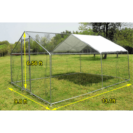 13x10ft Large Chicken Coop Walk in Metal Chicken Cage Pens Cage Rabbit Cage Withe Waterproof Backyard Hen House Farm Use Poultry