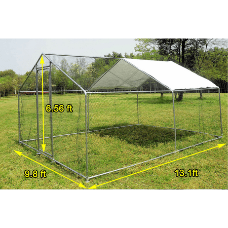 13x10ft Large Chicken Coop Walk in Metal Chicken Cage Pens Cage Rabbit Cage Withe Waterproof Backyard Hen House Farm Use Poultry Cage