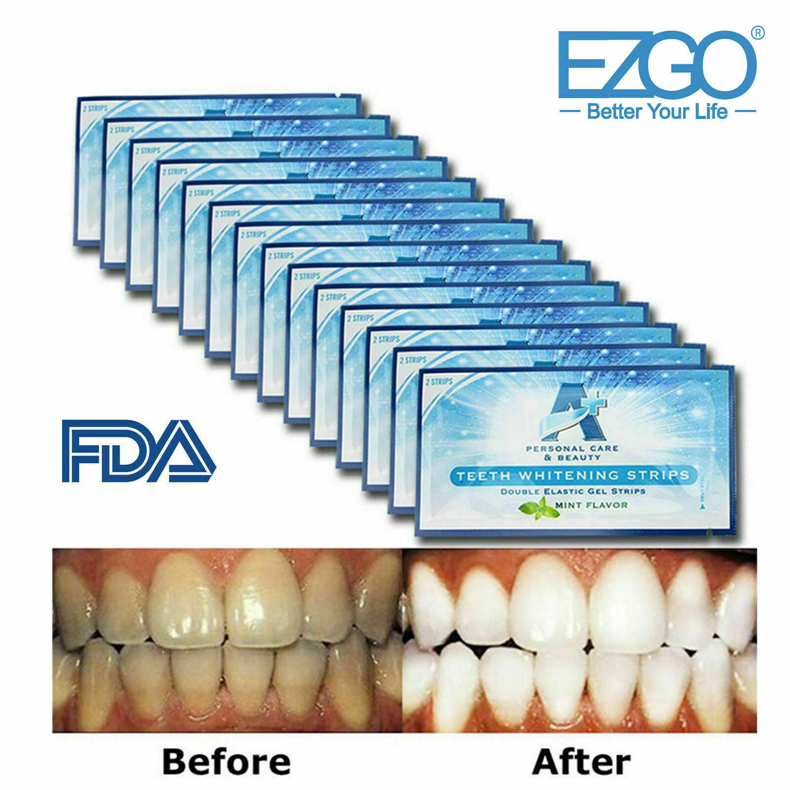 Ezgo 28pc A Aplus Teeth Whitening Strips 14 Treatments 6 Hydrogen Peroxide Tooth Gel White Remove Smoking Coffee Soda Stain Com