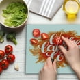 thumbnail image 3 of Live Laugh Love Cutting Board, Hand Drawn Style Cheerful Brushstroke Background Motivation Phrase Print, Decorative Tempered Glass Cutting and Serving Board, Large Size, Orange White, by Ambesonne, 3 of 5
