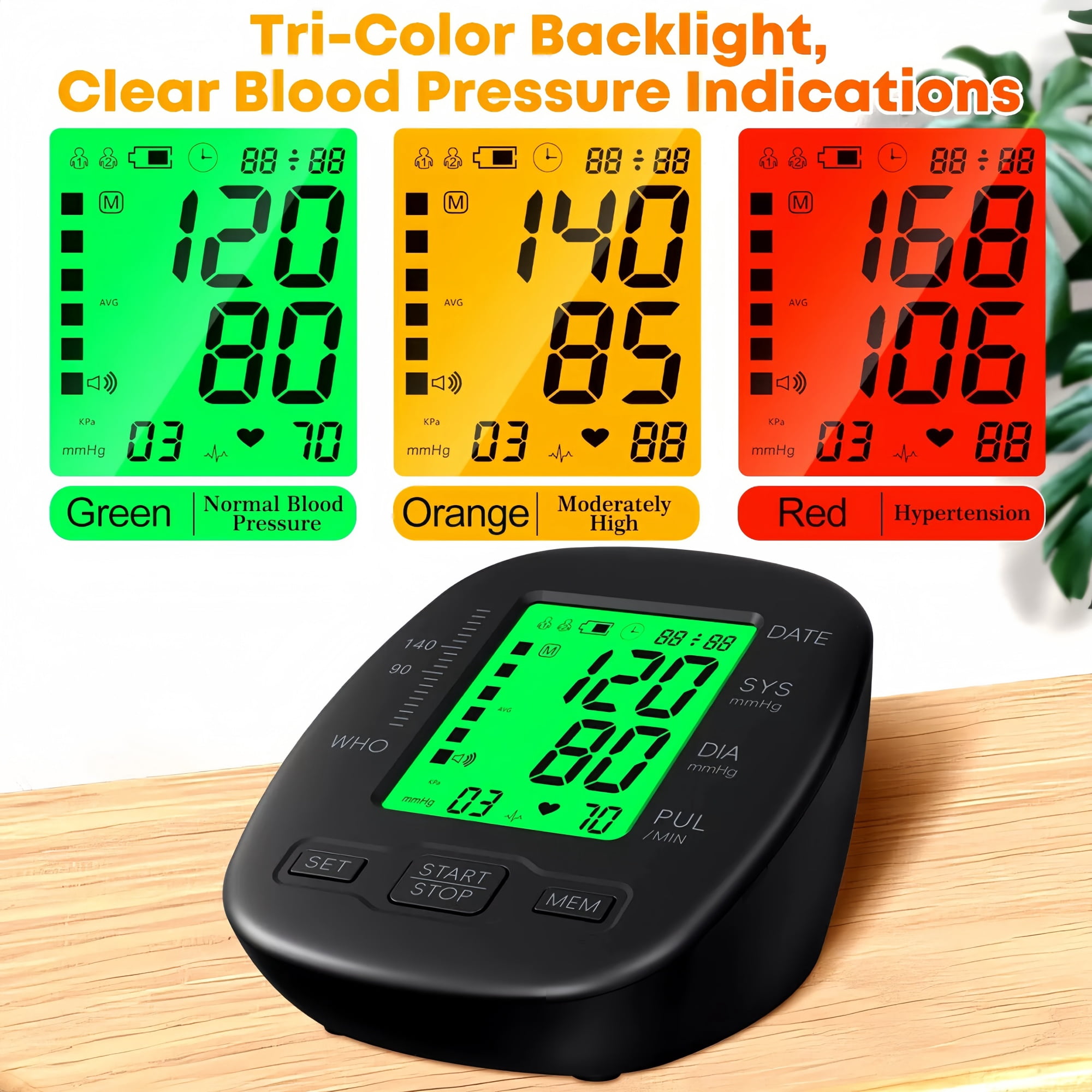 Rechargeable Wrist Blood Pressure Monitor – Fully Automatic Home BP Monitor with Tri-Color Backlight, Two User Mode, Voice Guidance & 120-Reading Memory