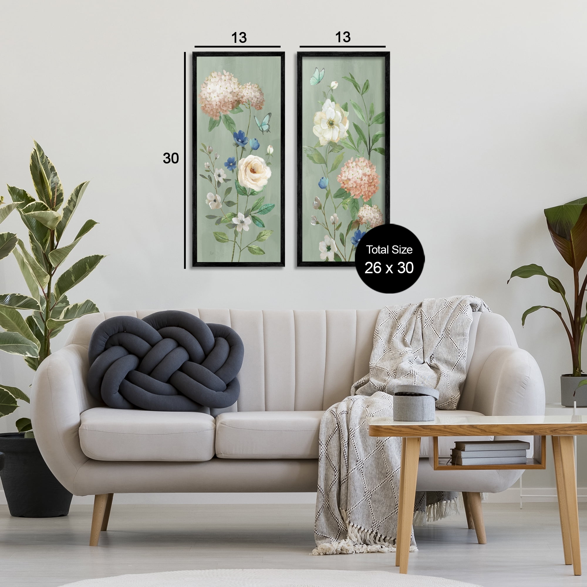 Stupell Industries Mint Hydrangeas & Roses 2 Piece Black Framed Giclee Art Set, design by Nan