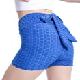 thumbnail image 1 of Gibobby Leggings cortos yoga mujer Ladies New Summer Honeycomb Fabric Bow Tie Belt Peach Hip Tight Waist High Hip Movement Yoga Shorts(Azul,G), 1 of 5