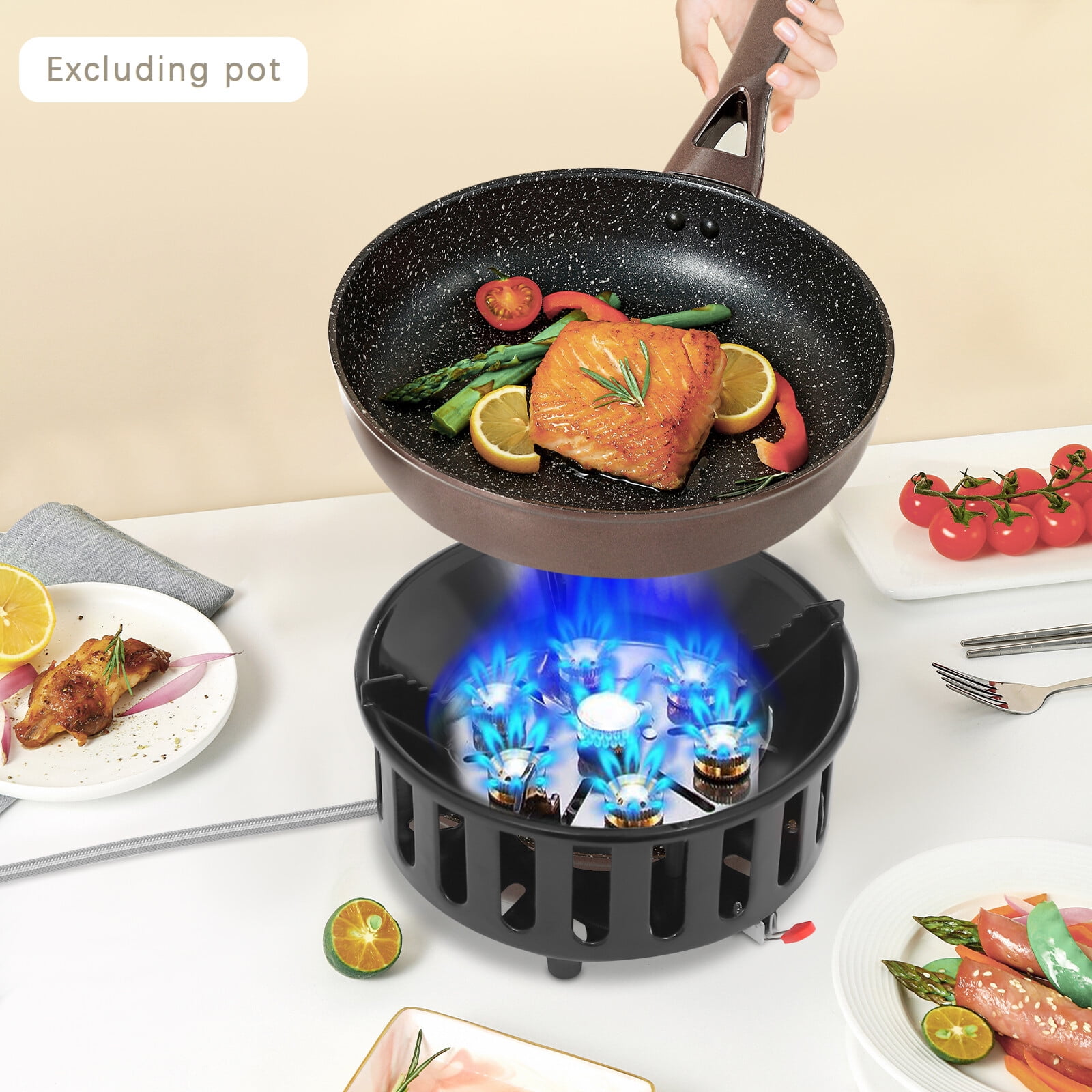 Portable Camping Stove with 3 Adapters - 72,000 BTU Outdoor Burner - Windproof Gas Stove for Hiking, Backpacking & Picnics
