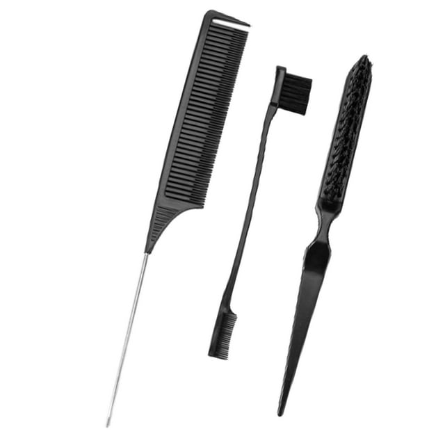 Milaget 3x Hair Styling Comb Set Parting Comb Edge Brush Rat Tail Comb Teasing Brush Set Black