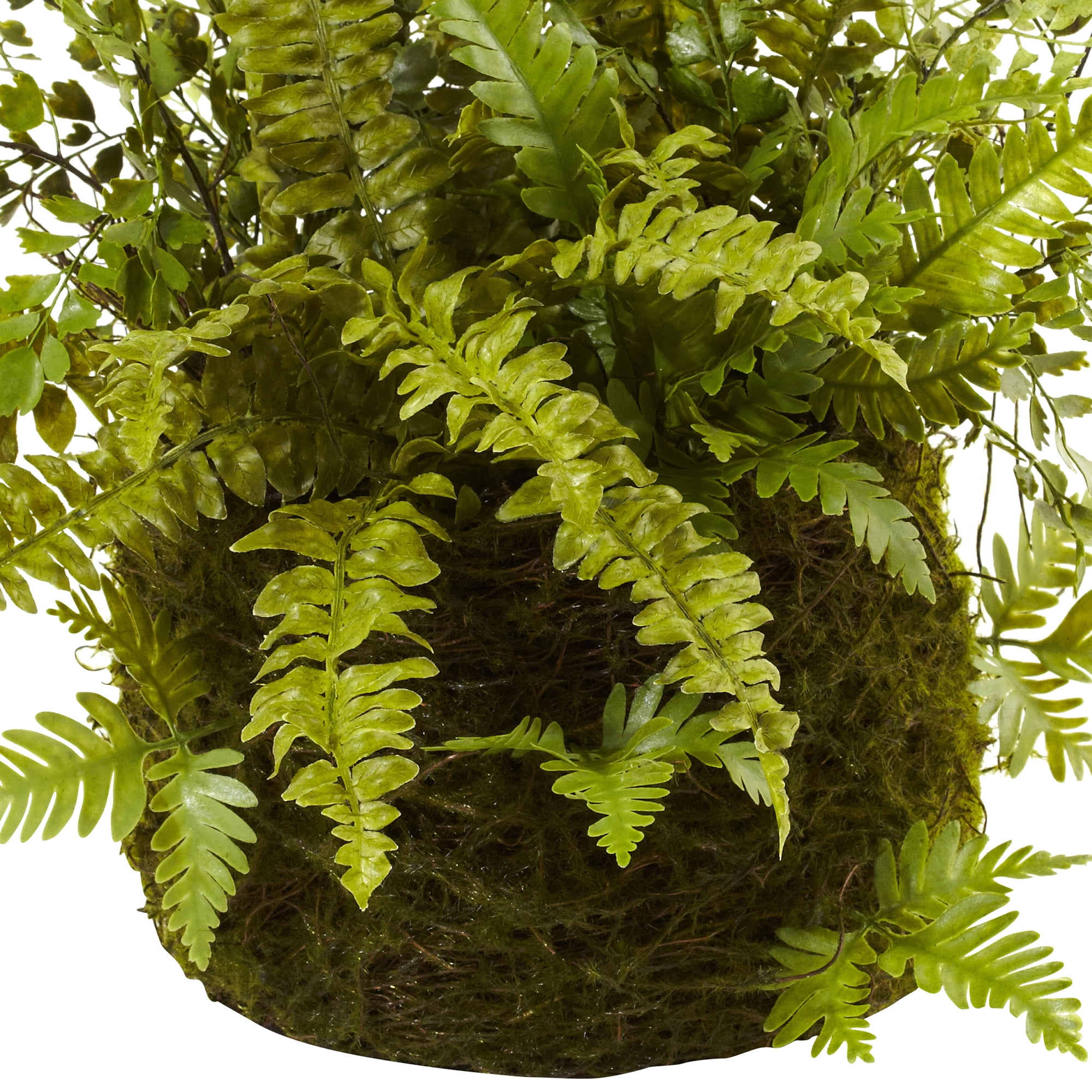 Nearly Natural 13" Mixed Fern Artificial Plant with Twig and Moss Basket, Green