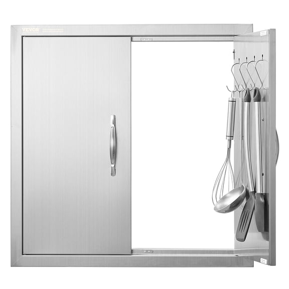 VEVOR BBQ Access Door, 24W x 24H Inch Double Outdoor Kitchen Door, Stainless Steel Flush Mount Door, Double Wall Vertical Door with Handles and Hooks, for BBQ Island, Grilling Station