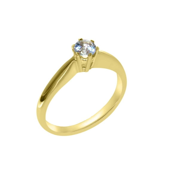 LBG British Made 10k Yellow Gold Natural Aquamarine Womens Engagement Ring - 33 size options - Size 10