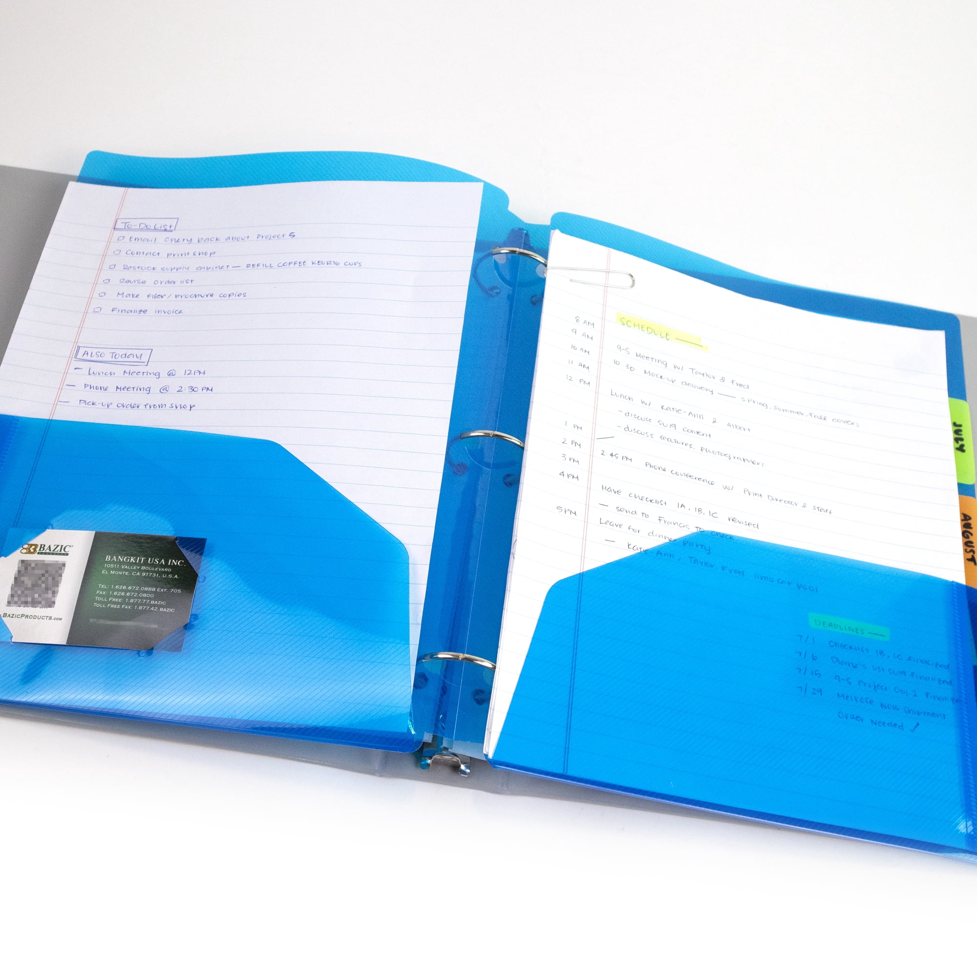 BAZIC Two Pocket Paper Portfolios, 3 Holes Document Poly Folders , 48-Pack