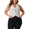 thumbnail image 1 of Unique Bargains Gilet Grande Taille pour Femmes Rétro à Boutons Blazer en Tweed Blanc 3X, 1 of 5