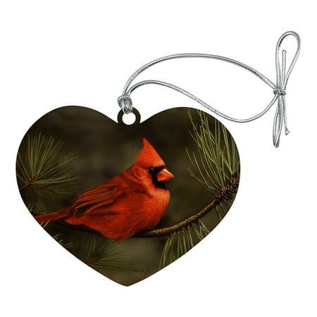 Pierced Tree - Northern Cardinal Red Pine Perch Heart Love Wood Christmas Tree Holiday Ornament