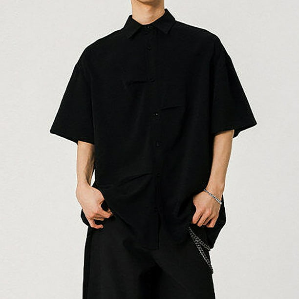 pstuiky camisetas de hombre, Camisa vintage informal de manga larga con solapa y botones para hombre ropa de hombre xxl