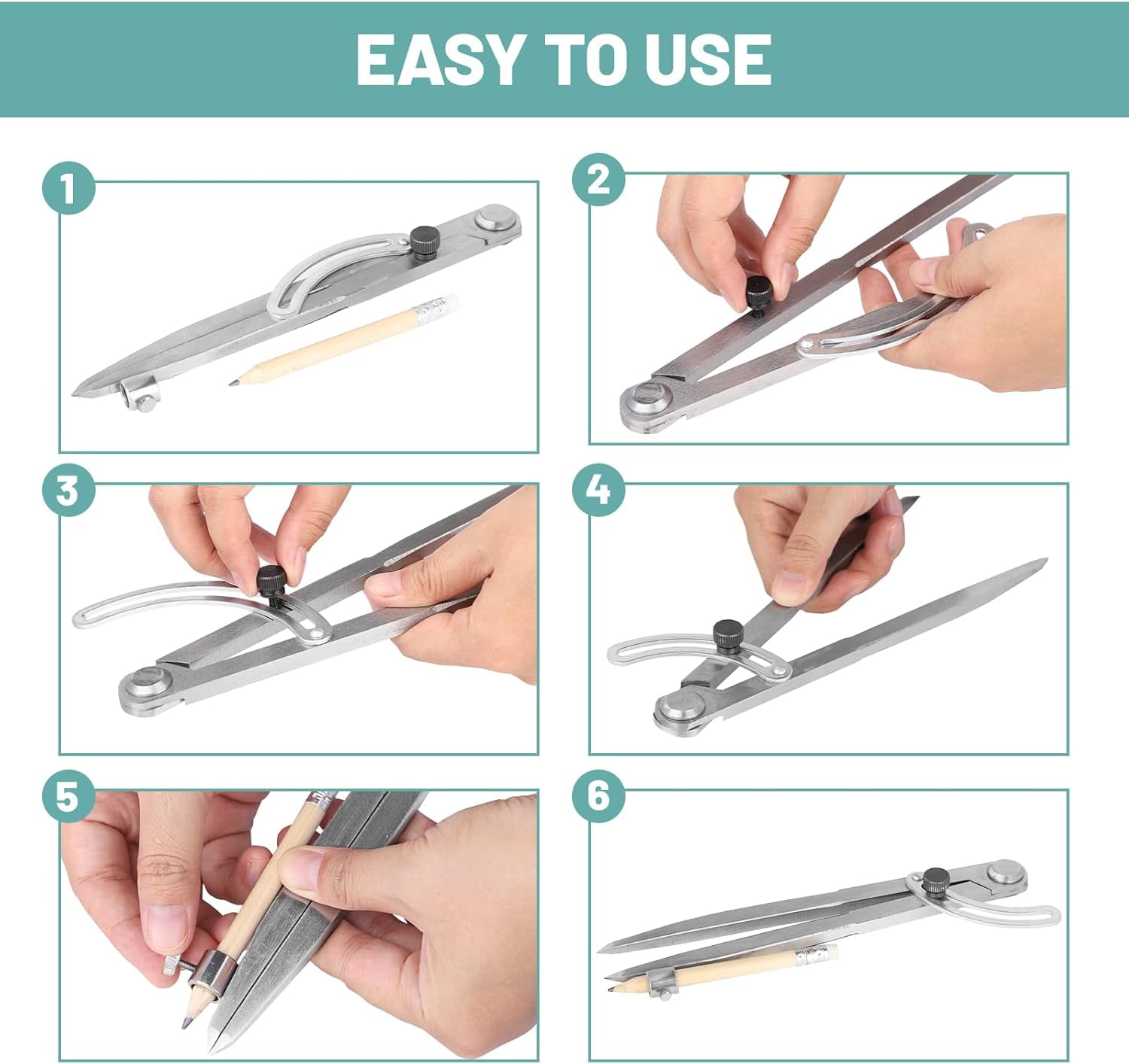 300mm Pointed Compass, Pencil Marking Compass with Pencil Holder for Drawing for Metalworking and Leather Craftin