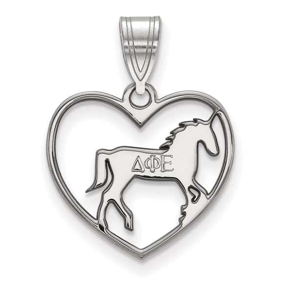 925 Sterling Silver Rh-plated LogoArt Delta Phi Epsilon Heart Pendant; for Adults and Teens; for Women and Men
