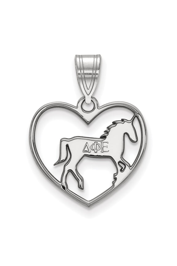 925 Sterling Silver Rh-plated LogoArt Delta Phi Epsilon Heart Pendant; for Adults and Teens; for Women and Men