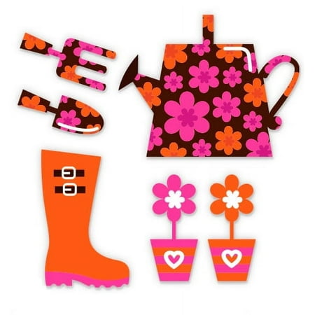 Gardening Set Cute Boots Gloves - 9" Total Sheet Area - Vinyl Stickers - For Car Laptop I-Pad Phone Helmet Hard Hat - Waterproof Decals