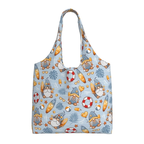 Vsdgher Summer Time With Gnome Print canvas Tote Bag, Lightweight Cloth Bags, Suitable for shopping, groceries, travel