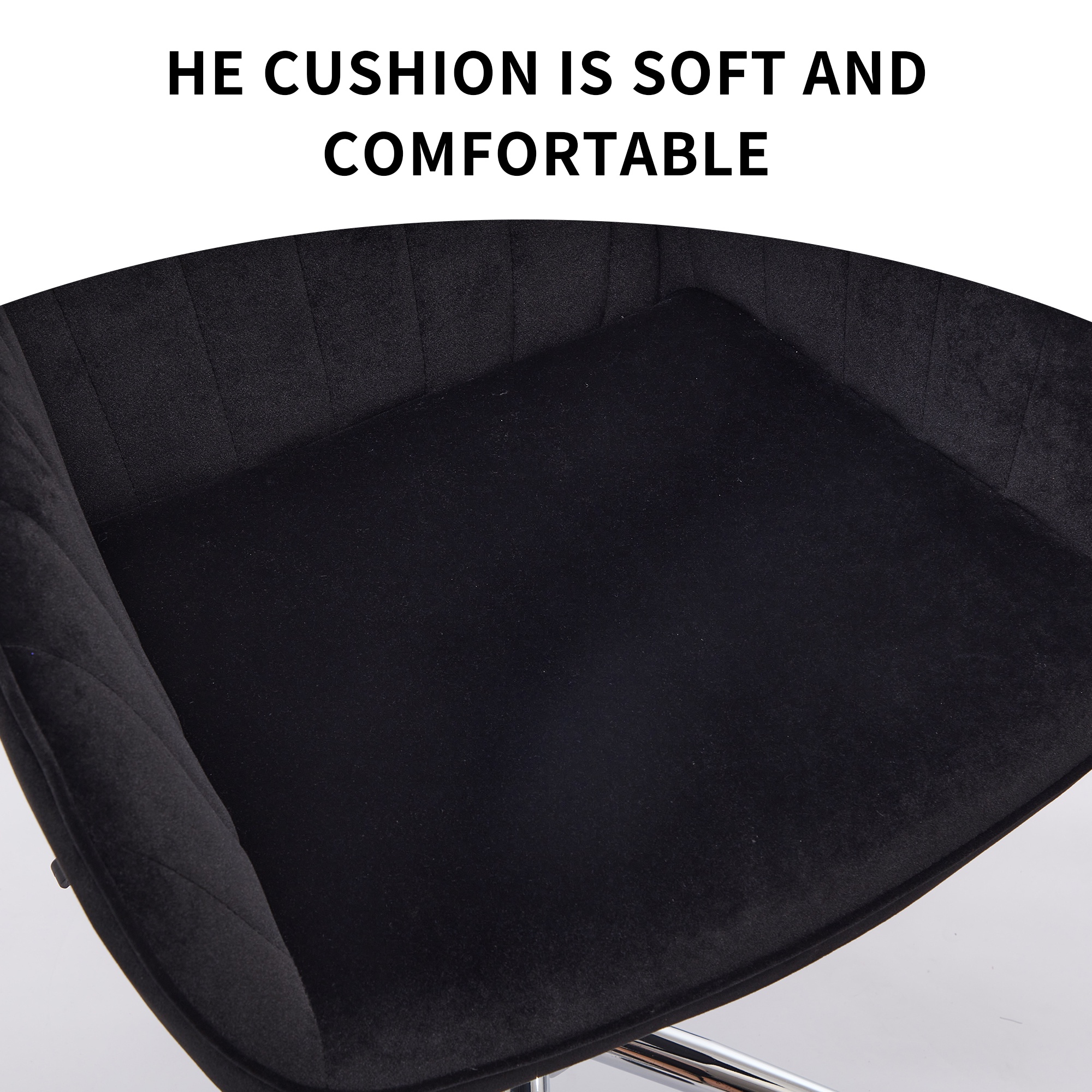 PORKISS Vanity Chair, Swivel Home Office Chair, Ergonomic Desk Chair with Silver Metal Base, Adjustable Height, Velvet Upholstered Task Chair, Black