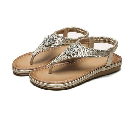 

Women Non-slip Sandals Rhinestones Flower Euramerican Fashion Flat Slippers for Summer Beach Rhinestones Flower Flat Vintage Non-slip Sandals Slippers For Women Beach Party Summer Durable 35 Gold
