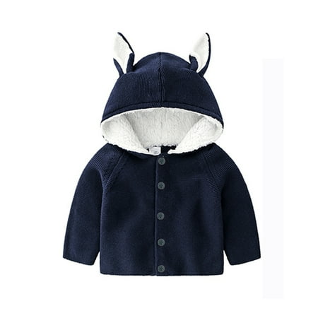 

BAYAIXZ Children s Hoodie Newborn Toddler Baby Girls Boys Patchwork Spring Winter Long Sleeve Animals Button Hooded Knit Sweater Coat Cardigan Clothes Baby Coat (Dark Blue 66)