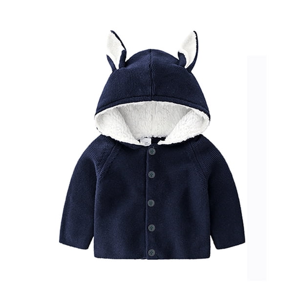 Gibobby Grandes NiñosRecién nacido niño bebé niñas niños Patchwork primavera invierno manga larga animales botón con capucha suéter de punto abrigo cárdi(Azul oscuro, 6-12 Meses)