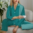 thumbnail image 6 of Pofeuu Teal Color Print Womens Pajamas Set Long Sleeve Sleepwear Button Down Nightwear Soft Pj Lounge Sets Button Down Pajamas Women-Small, 6 of 7
