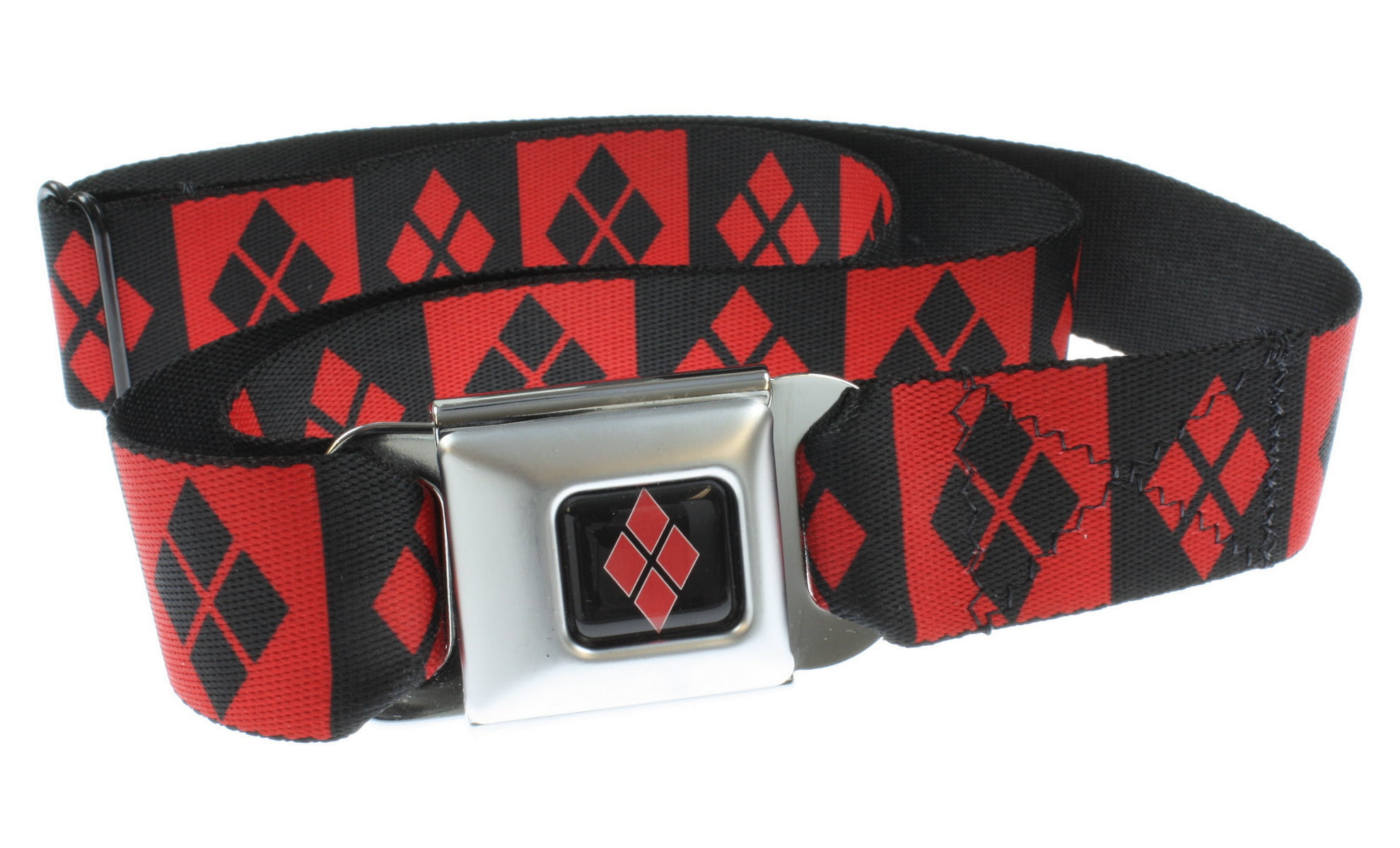 24-38 Inches in Length Bat Logo/Harley Quinn Diamonds Black/Red Buckle-Down Seatbelt Belt 1.5 Wide