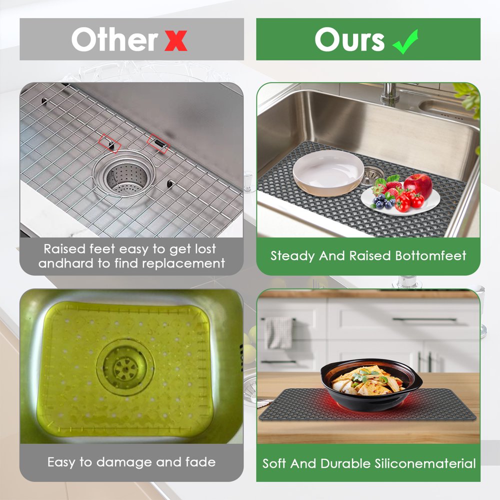 JUNWELL Silicone Sink Protector Heat-Resistant Sink Liner Mat Reusable Silicone Sink Mat for Kitchen 28.3x15inch