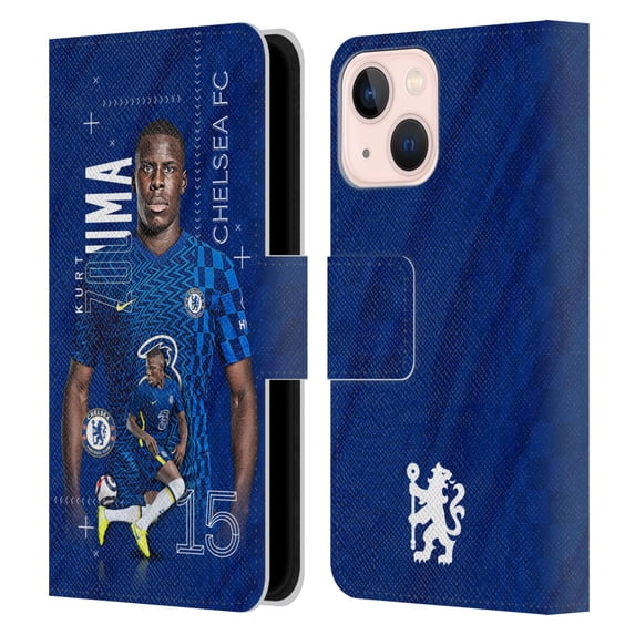 Head Case Designs Officially Licensed Chelsea Football Club 2021/22 First Team Kurt Zouma Leather Book Wallet Case Cover Compatible with Apple iPhone 13 Mini