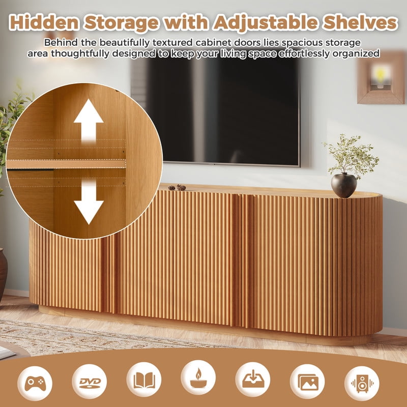 TV Stand with 4 Tambour-Style Doors for TVs up to 70", Farmhouse Media Console Cabinet with Adjustable Shelves & Cable Holes