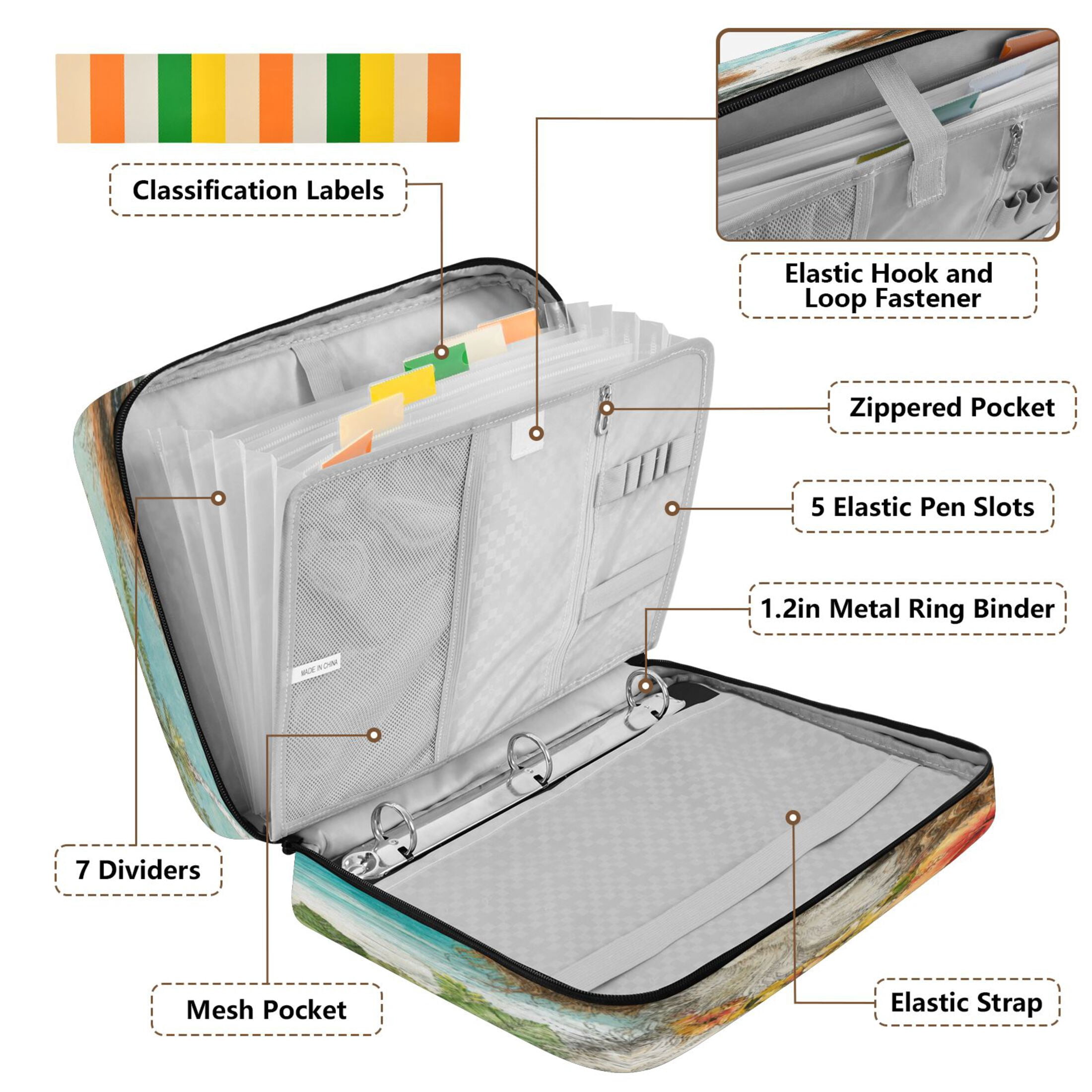 Wobogo Accordion File Folder with Zipper Expanding File Organizer 7 Pockets A4 Binder Case Nylon,Cavalier King Charles Spaniel Dog