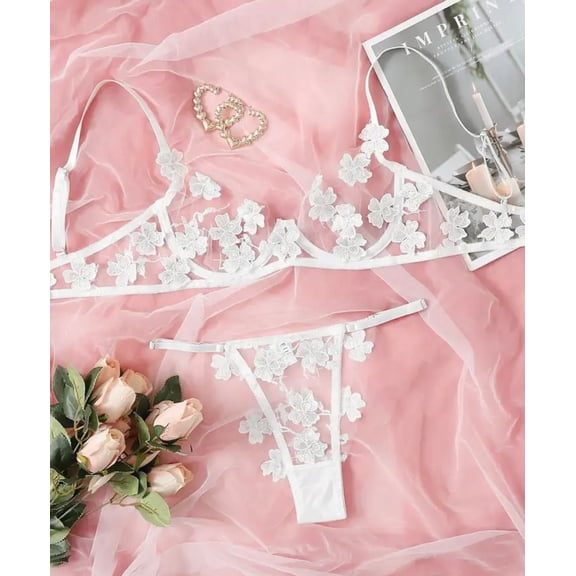 White Floral Bridal Lingerie Set