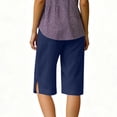 thumbnail image 4 of Capris for Women Plus Size Linen Summer Pants with Pockets Cotton Trousers for Women Ladies Summer Loose Slacks Navy 2XL, 4 of 5