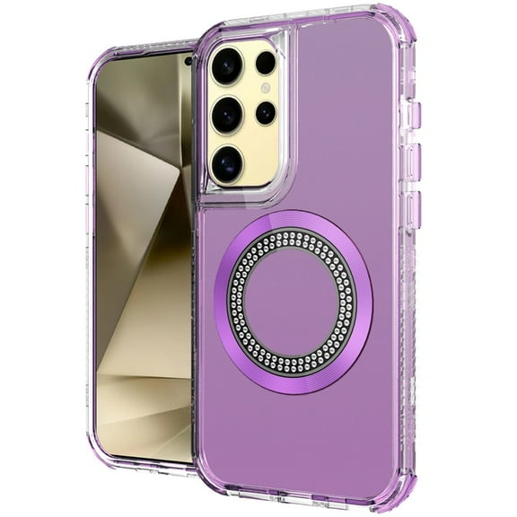 For Samsung s25 Ultra Magnetic Ring Circle Bling Chrome 3in1 Hybrid Case - Purple
