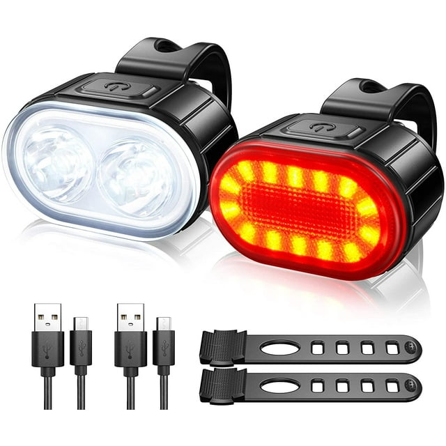 Juego de luces LED para bicicleta, potente kit de iluminación, resistente al agua IPX5, recargable por USB, delanteras y traseras, para carretera, para hombres, mujeres y niños, 4/6 modos.