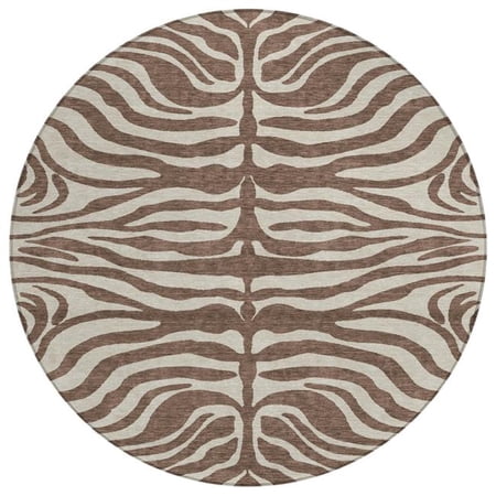 HomeRoots 600596 8 ft. Brown & Beige Round Animal Print Washable Indoor & Outdoor Area Rug