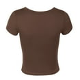 thumbnail image 5 of Jzuxvd Womens Summer Sexy Short Sleeve Square Neck Double Lined Basic Slim Fit Crop T Shirt Brown M, 5 of 7
