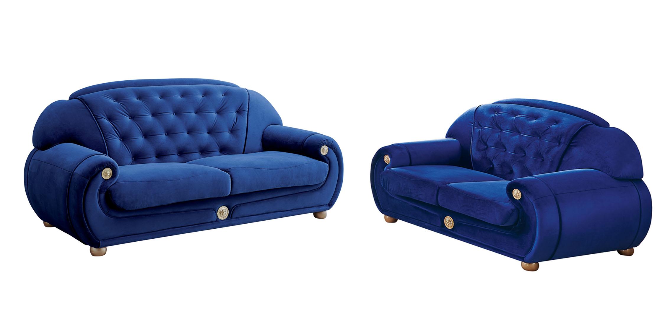 Luxury Dark Blue Velour Sofa & Loveseat Set 2Pcs Contemporary ESF Giza