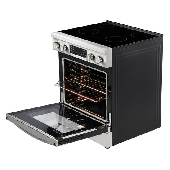 KFFKFF 30-inch Electric Range Oven, 4.8 Cu. Ft. Freestanding Stainless Steel Stove, Features 4 Cooktop Burners, Timer, Convenient Racks, Storage Drawer, Silver Finish (No power cord)